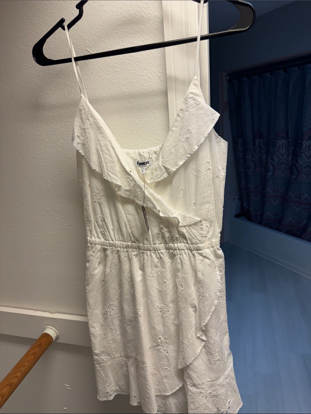 Express White Eyelet Ruffle Mini Dress